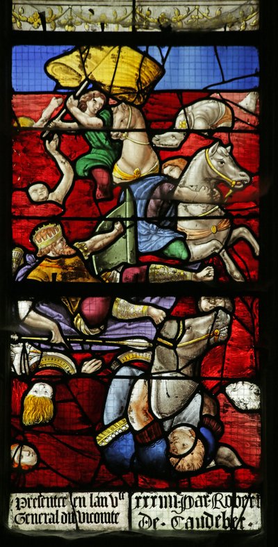 Raam met de Israëlieten die de Rode Zee oversteken; het leger van de farao verdrinkt, (detail), 1534 door French School
